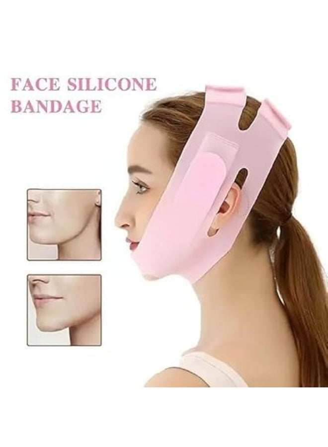 قناع سيليكون على شكل حرف V لشد الوجه  ضمادة تنحيف الوجه للذقن والخدين  مزيل الذقن المزدوجة للنساء والرجال  حزام شد البشرة لرفع الوجه، قطعة واحدة - Image 1